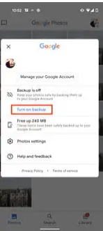 Turn on Auto Backup Gallery