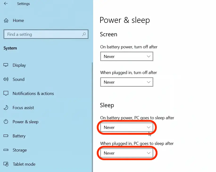 Change Screen Sleep Option to Never