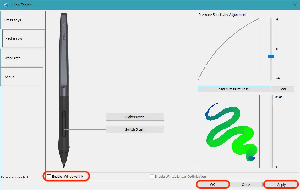 Tick Windows Ink Under Huion Tablet App Settings