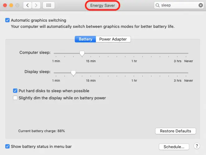 Visit Energy Saver Settings in Mac