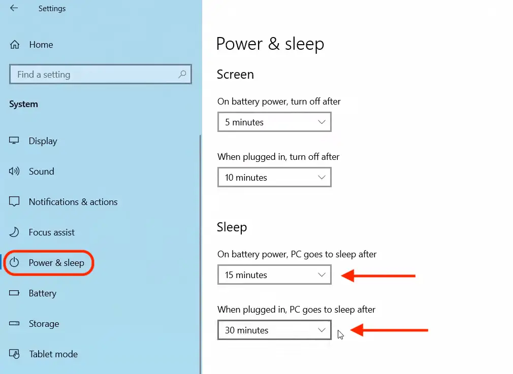 Visit Power Sleep Settings on Windows