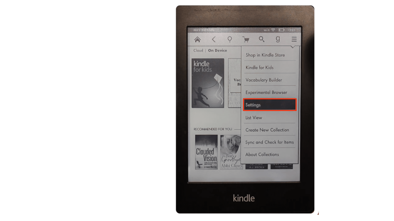 Click on Setting on Kindle
